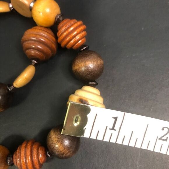 vintage double strand wooden beaded necklace adjustable boho hippie neutral - Picture 5 of 6